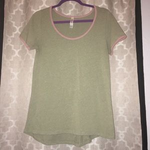 LulaRoe Classic T in Green/Pink Trim